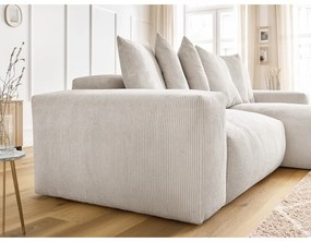 Divano angolare color crema allungabile e con contenitore rivestito in velluto a coste Voltaire – Bobochic Paris