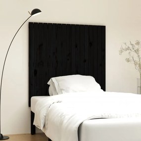 Testiera Da Parete Nera 108x3x110 Cm İn Legno Massello Di Pino /