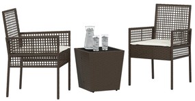 Set bistro da giardino a 3 pezzi con cuscini marrone in polyrattan