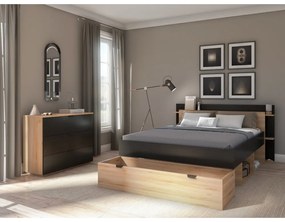 Letto matrimoniale effetto rovere con contenitore senza griglia in colore nero-naturale 160x200 cm Albo - Marckeric