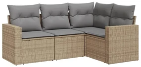 Set divano da giardino 4 pz con cuscini beige in polyrattan