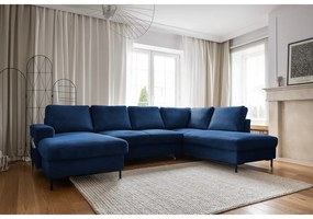 Divano letto angolare in velluto a coste blu scuro (angolo destro) Lofty Lilly - Miuform