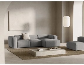 Divano angolare grigio chiaro (con penisola a destra/con chaise lounge) con rivestimento in velluto a coste Bergamo – Cosmopolitan Design