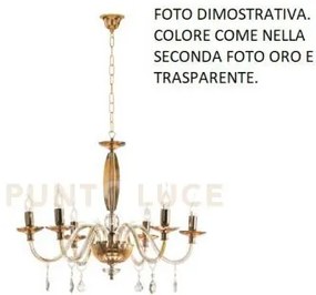 Lampadario cecilia 6 luci vetro e cristallo oro e trasparente attac...