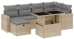 Set divani da giardino 7 pz con cuscini beige in polyrattan