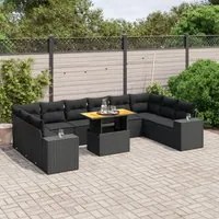 Set Divani da Giardino 11 pz con Cuscini in Polyrattan Nero 3272805