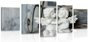 Quadri 5 pezzi – Statuette di angioletti sulla panchina