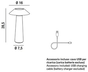 Lampada da tavolo ricaricabile a batterie in metallo e Abs verniciato per uso interno/esterno