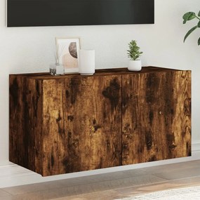 Mobile Tv A Parete Con Luci Led Rovere Fumo 80x35x41 Cm /