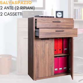 Cassettiera da Ufficio Mobile Multiuso Salvaspazio 2 Ante 2 Cassetti in Legno, Armadio Design Moderno – 81x35x112 cm