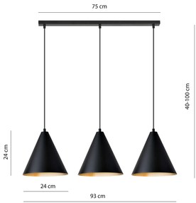 Sospensione Nordica Ninhursag 3 Luci In Acciaio Nero E Oro
