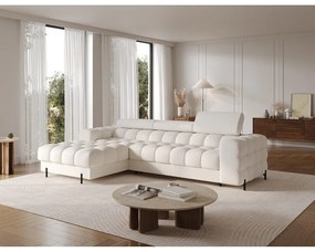 Divano angolare color crema allungabile/con contenitore (con penisola a sinistra/con chaise lounge) con rivestimento in bouclé Felro – ELTAP