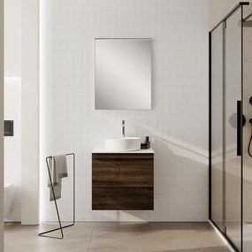 Mobile Linea L60 H55 P45 in laminato rovere cotto 2 cassetti a chiusura ammortizzata e top gres calacatta