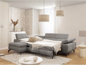 Divano angolare grigio chiaro (con penisola a sinistra/a L) con rivestimento in ciniglia Marbeya – Ropez