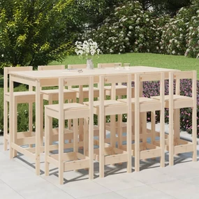 Set bar da giardino 9 pz in legno massello di pino