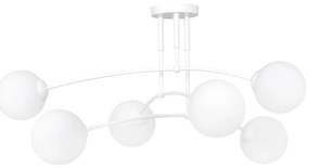 Plafoniera Moderna 6 Luci Susanoo In Acciaio Bianco E Vetri A Sfera In Bianco