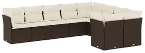 Set divani da giardino 9pz con cuscini marrone in polyrattan