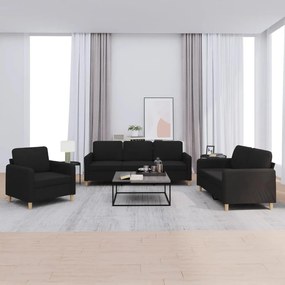 Set Di Divani 3 Pz Con Cuscini Nero İn Tessuto /