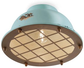 Plafoniera Industrial Ferro E Ceramica Vintage Azzurro 1 Luce E27