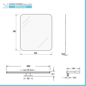 Specchio LED 60x90 cm reversibile con angoli raggiati e luce naturale