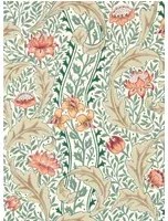 Morris & Co Carta da parati Wild Tulip & Vine - Coral/ Teal