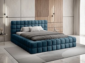 Letto matrimoniale con box contenitore Arianna - 160 x 200 cm , Tessuto blu