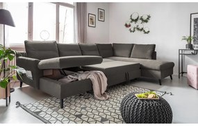 Divano letto a U in velluto grigio scuro, angolo destro Stylish Stan - Miuform