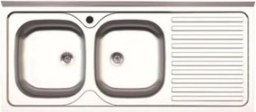Lavello Appoggio Inox 2 Vasche Sx + Gocciolatoio Dx 120 Cm