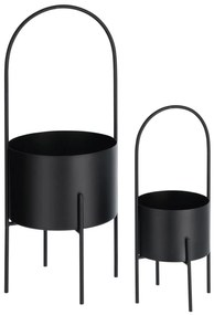 Kave Home - Set di 2 vasi rotondi Mash con manico in metallo nero Ã˜ 25 cm / Ã˜ 16,5 cm