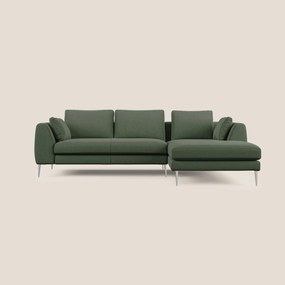 Plano divano moderno angolare con penisola in microfibra smacchiabile T11 verde 252 cm Sinistro