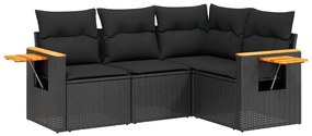 Set divani da giardino 4 pz con cuscini nero in polyrattan