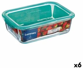 Portapranzo Rettangolare con Coperchio Luminarc Keep'n Lagon 16 x 11,3 x 6 cm Turchese 820 ml Vetro (6 Unità)