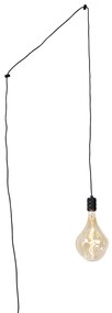 Lampada a sospensione nera con spina incl. PS160 oro dimmerabile - Cavalux