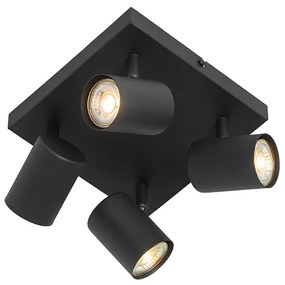 Plafoniera moderna nera a 4 luci regolabile quadrata - Jeana