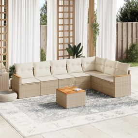 Set divano da giardino 8 pz con cuscini beige in polyrattan