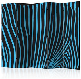 Paravento separè Motivo zebra (turchese) II (5-parti) - strisce blu su nero