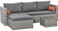 EasyComfort Mobili da Giardino Set 3 Pezzi in Rattan PE con 2 Divani e Tavolino da Caff, Grigio