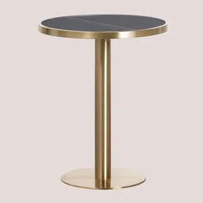 Tavolo Da Bar Rotondo In Gres (ø60 Cm) Manhattan Nero & Oro Champagne - Sklum