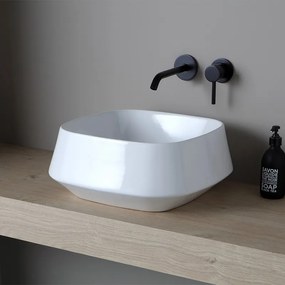 Lavabo da appoggio in ceramica bianco lucido quadrato 42 cm   Aris