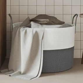 Cestino Portaoggetti Grigio E Bianco Ø51x33 Cm İn Cotone /