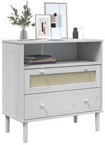 Credenza senja aspetto rattan bianco 80x40x80 cm massello pino