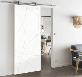Porta scorrevole Sign in mdf bianco, L 93 x H 212 cm, con binario Loft Alluminio Reversibile