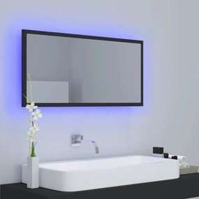 Specchio da Bagno a LED Grigio 90x8,5x37 cm in Acrilico