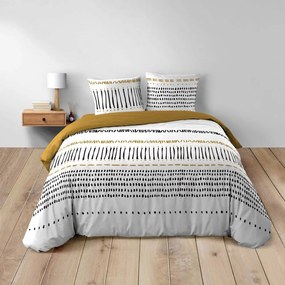 Set copripiumino e federa color senape/bianco in cotone per letto matrimoniale ed esteso 240x220 cm Chicago – douceur d'intérieur