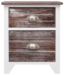 Comodino marrone e bianco 38x28x45 cm in legno di paulownia