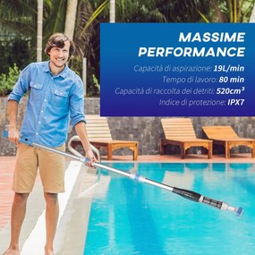 Aspirapolvere per Piscina Portatile Ø6x106-162 cm con Asta a 3 Livelli Blu e Bianco...