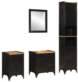 Set mobili da bagno 4 pz in ferro e legno massello di mango