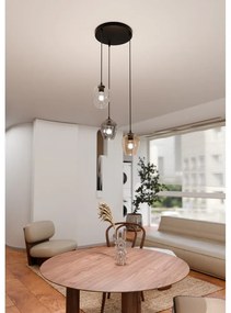 Lampadario a Sospensione in Acciaio e Vetro ISTAR 3 BL PREMIUM 3xE27 Colore delle Sfere Grafite, Trasparente, Ambrata