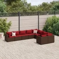 Set Divani da Giardino 9pz con Cuscini Marrone in Polyrattan 3308317