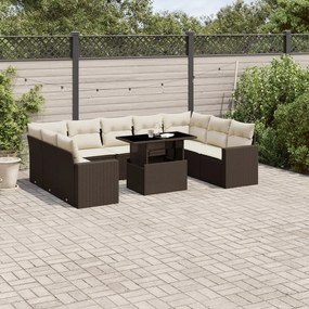 Set divani da giardino 10pz con cuscini in polyrattan marrone